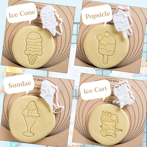 Vista 2 de Cortadores de galletas de helado con sello 3D PLA para decoración de pasteles de cocina, carrito, formas de paletas para niños, 3.5 pulgadas, sellos