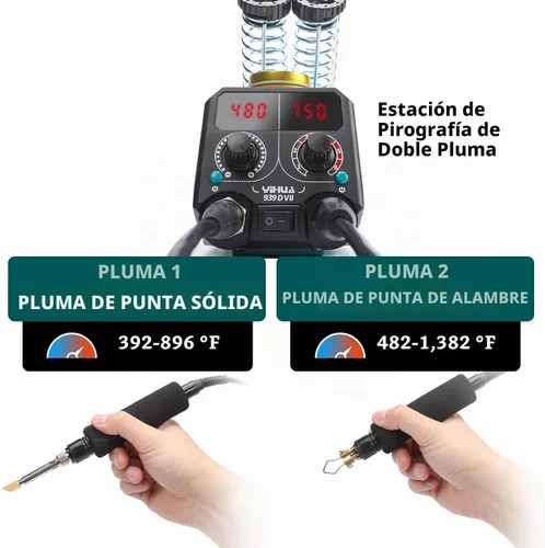 Vista 2 de Estación de herramienta de pirografía YIHUA 939D-VII, kit de pluma de quema de madera 2 en 1 de punto sólido 200~480°C