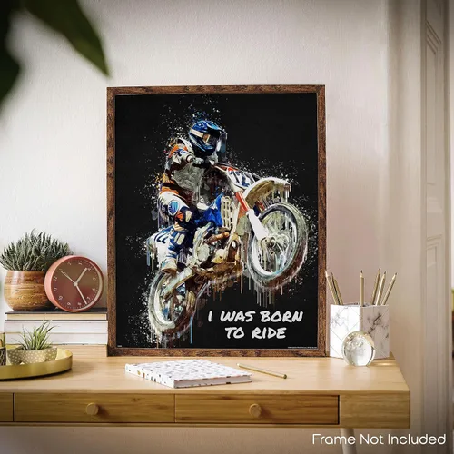 Vista 4 de Inspirational Wall Art Co. - I Was Born To Ride - Regalo de carreras de motocross ATV Freestyle para niños, citas de motivación, carteles impresos