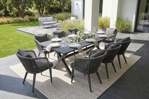 Vista 39 de PURPLE LEAF Juego de muebles para patio de 7 piezas, juego de mesa y sillas de mimbre para exteriores, marco rectangular de aluminio para jardín