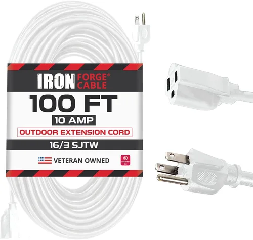 Vista 21 de Iron Forge Cable Cable de extensión resistente a la intemperie de 6 pies para exteriores, cable de extensión SJTW 16/3 blanco resistente, 3 puntas