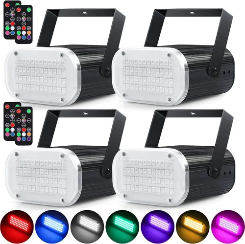 Vista 7 de Luditek Paquete de 3 luces estroboscópicas LED de 48 LED para Halloween, luces de fiesta de discoteca activadas por sonido multicolor con control