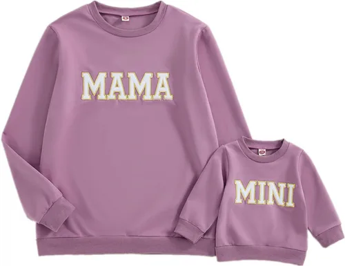 Vista 9 de Mommy and Me - Conjunto familiar de manga larga con cuello redondo y estampado de letras Rosado Rojo