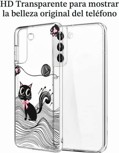 Vista 3 de Unov Funda para Galaxy S22, transparente con diseño, ajuste delgado, buen agarre, funda de teléfono en relieve, cubierta protectora a prueba de Gato