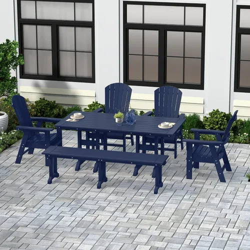Vista 18 de WestinTrends Dylan Adirondack - Juego de 6 mesas y sillas de comedor para exteriores para todo tipo de clima, mesa y sillas de patio de madera