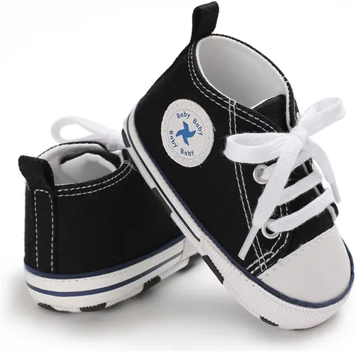 Vista 4 de Sekantrol Zapatos unisex para bebés, niñas y niños, suela suave, lona para recién nacidos, primeros pasos, zapatillas altas antideslizantes