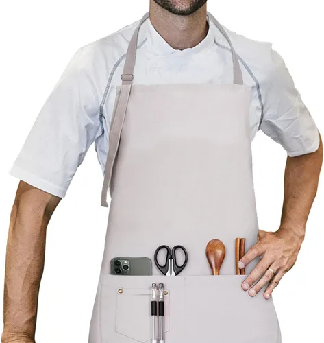 Vista 8 de LessMo Delantal babero, delantales de cocina de algodón de lona 100% algodón