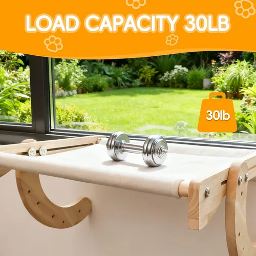 Vista 5 de 4 en 1, percha de madera para ventana de gato, cama para gatos, hamaca de roble resistente, adecuada para gatos de interior para descansar y jugar.
