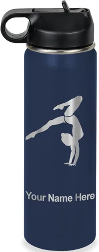 Vista 49 de LaserGram Botella de agua personalizada, soporte de mano de gimnasta, acero inoxidable de doble pared aislada al vacío con popote superior, regalo