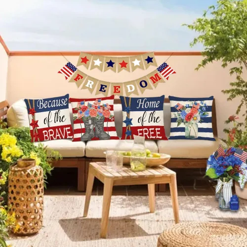 Vista 6 de YeeJu Juego de 4 fundas de almohada patrióticas de 12 x 12 pulgadas, fundas de almohada para el 4 de julio, fundas de almohada para decoración