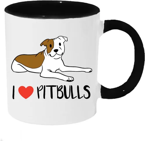 Vista 2 de I Heart Pitbulls - Taza de café o té con mango negro de 11 onzas, color azul y blanco