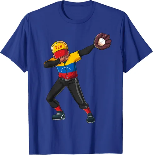 Vista 23 de Baseball Dabbing Venezuela Player Catcher Pitcher Hombres Niños Camiseta, Negro