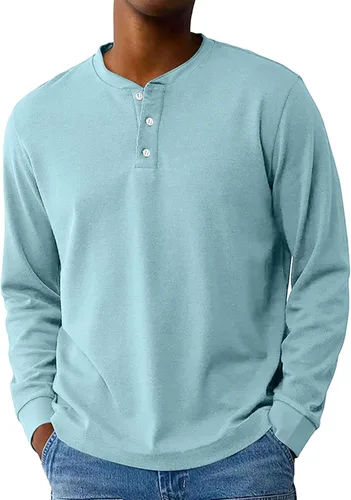 Vista 17 de Camisas de verano para hombre, camiseta Henley de manga larga con botones, estilo casual, M-3XL