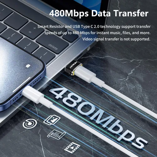 Vista 3 de Adaptador USB a USB C, 2 unidades, convertidor de cargador USB C hembra a macho Negro