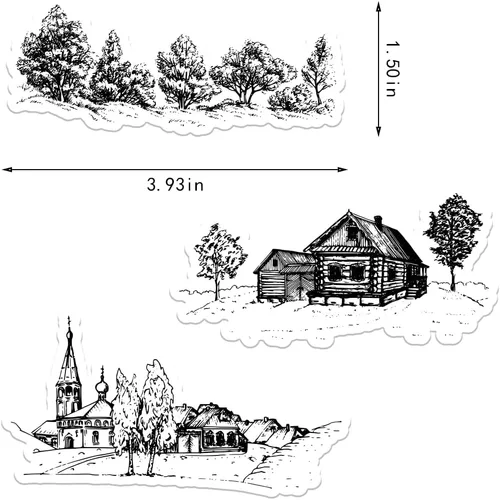 Vista 2 de 3 sellos transparentes de fondo de árboles para hacer tarjetas y diario, sellos de silicona para casas del bosque, sellos de goma para álbumes