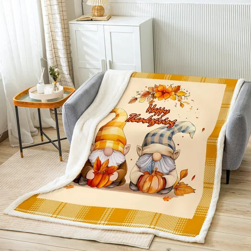 Vista 8 de Manfei Manta de otoño con diseño de hojas de calabaza, dibujos animados, arcoíris, zorro, oso, ciervo, para niños y niñas, manta de cosecha de otoño