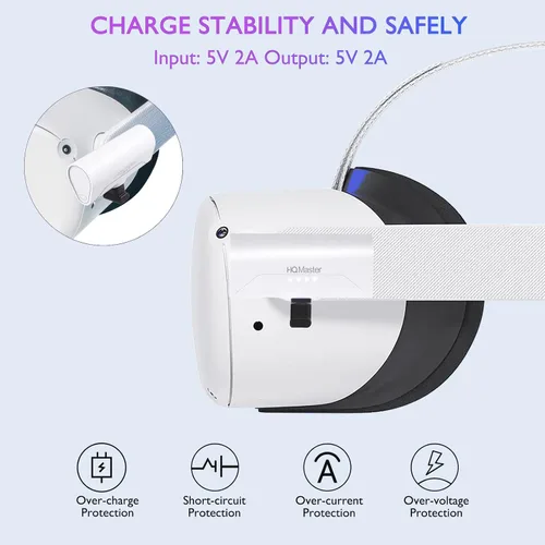 Vista 3 de Paquete de batería para Oculus Quest 2 batería recargable de 4800 mAh compatible con OculusMeta Quest 2 y auriculares Quest extra 2 horas