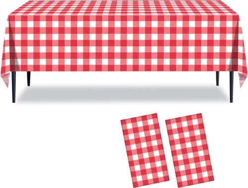 Vista 16 de Paquete de 2 manteles a cuadros blancos y negros de 54 x 108 pulgadas, desechables, de plástico, con bandera de carreras, impermeable, rectangular