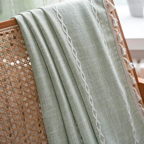 Vista 8 de Cortinas Verde Salvia Boho Granja para Dormitorio Sala de Estar 63 Pulgadas de Largo Cortinas 2 Paneles Algodón Lino Cortina de Ventana, Cortina