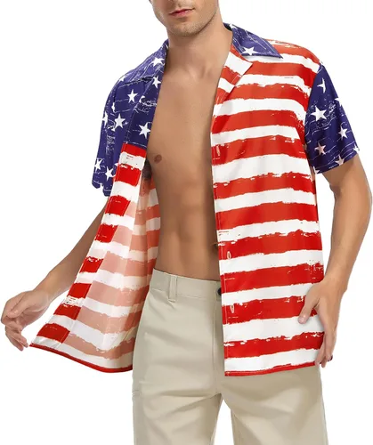 Vista 4 de Zando Camisas hawaianas de los años 80 y 90 para hombre, divertido traje retro de manga corta con botones para fiesta temática discoteca verano playa