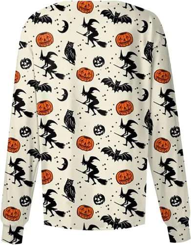 Vista 2 de Chaqueta médica estampada de Halloween para mujer, manga larga, cuello alto, overol protector de un solo pecho