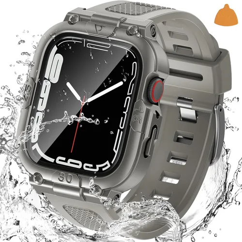 Vista 11 de Goton Estuche impermeable 3 en 1 con correa para Apple Watch con protector de pantalla de vidrio templado incorporado de 40 mm, cubierta frontal