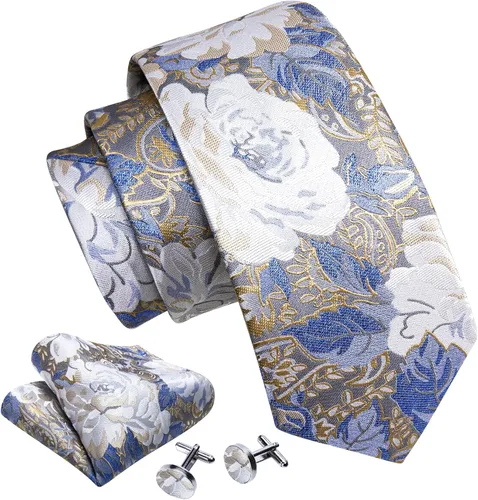 Vista 224 de Barry.Wang - Juego de corbata de seda para hombre, diseño de cachemira, pañuelo y gemelos de bolsillo