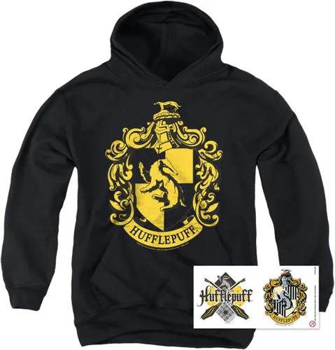 Vista 2 de Popfunk Harry Potter Hufflepuff Logo Hogwarts Youth Kids Boys & Girls Sudadera con capucha y calcomanías