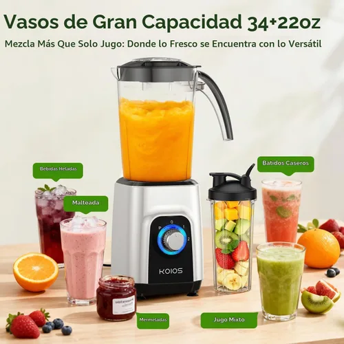 Vista 2 de KOIOS Mezcladora/procesador de alimentos 4 en 1 Combo Max 1000W, apto