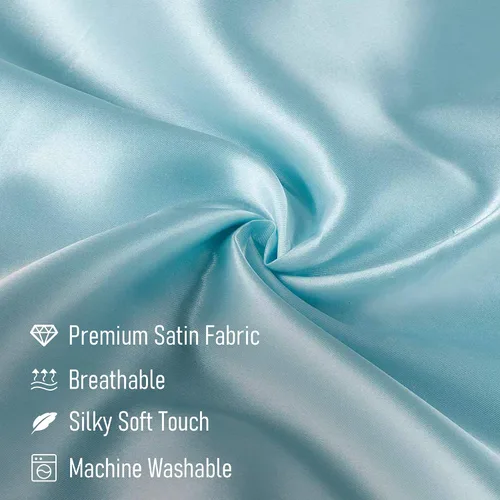 Vista 5 de Tyfitb Juego de 2 fundas de almohada de satén para cabello y piel, color azul bebé, fundas de almohada de enfriamiento tamaño estándar