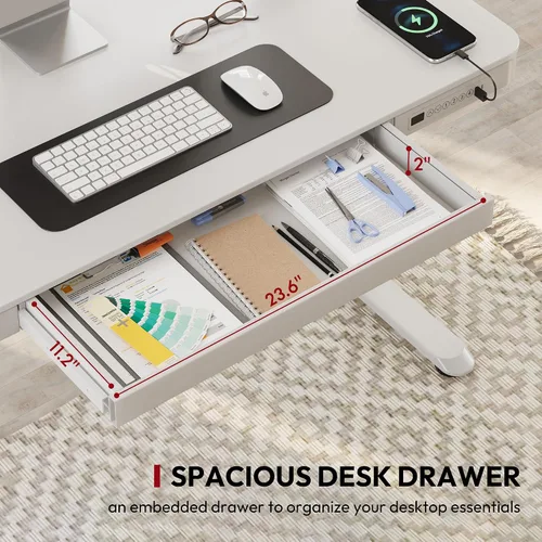 Vista 4 de SANODESK Escritorio eléctrico de una pieza ajustable en altura con cajón Blanco