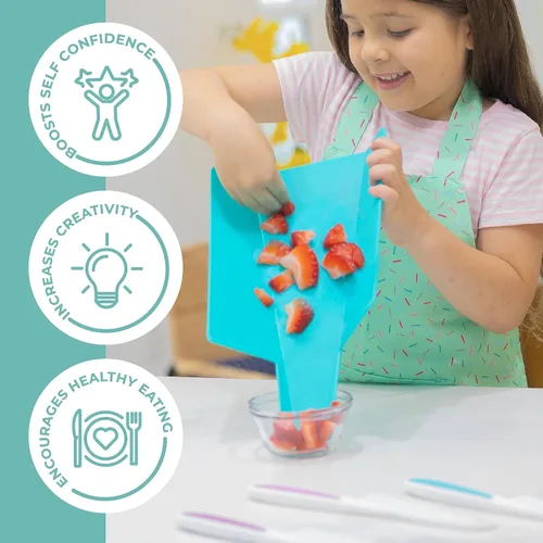 Vista 4 de TOVLA JR. Juego Premium de Cuchillos y Tabla de Cortar Seguros para Niños Montessori – Herramientas Reales de Cocina para Niños Pequeños y Jóvenes