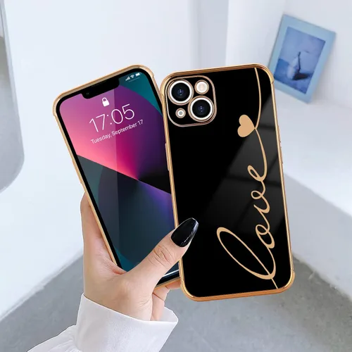 Vista 2 de LCHULLE Funda para iPhone 13 para mujeres y niñas, lindo corazón de amor Negro