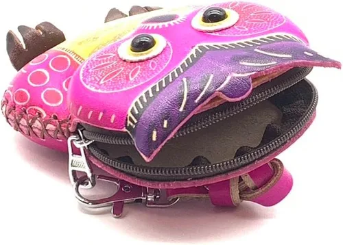Vista 7 de Handmade Vintage Genuine Leather 3D Animal Owl Coin Purse with Removable Wrist Strap (Brown)