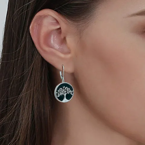 Vista 2 de AGVANA Regalos para el día de la madre, collar de árbol de la vida, aretes para mujer, plata de ley, ónix negro, circonita cúbica, joyería de árbol