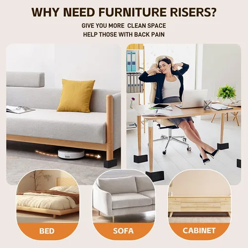 Vista 5 de Elevador de Cama, Bloques de Elevación de Muebles, Estilizaciones de 3 Pulgadas de Alta Resistencia para Cama, Sofá, Escritorio, Mesa, Soporte