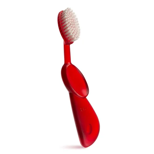 Vista 2 de RADIUS Cepillo de dientes Original Big Brush, libre de BPA y aceptado por ADA, mano derecha, cepillo rojo y estuche negro