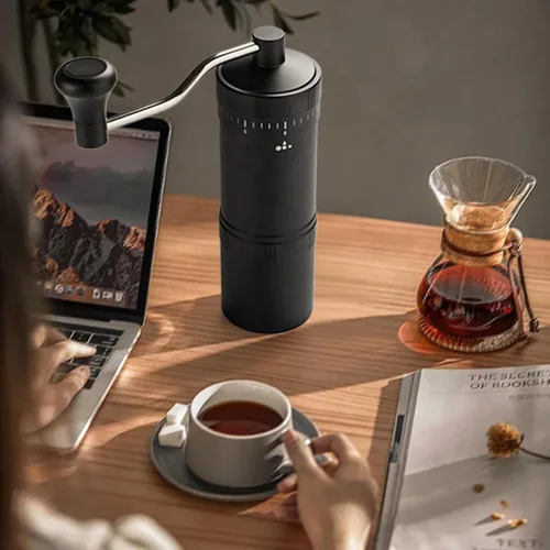 Vista 6 de Molinillo de café manual con rebaba cónica de acero inoxidable de 7 estrellas, molinillo de café portátil con ajuste de molienda ajustable externo