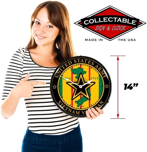 Vista 3 de Army Vietnam Veteran - Reloj de pared LED, diseño de parche militar, iluminado de 14.0 in