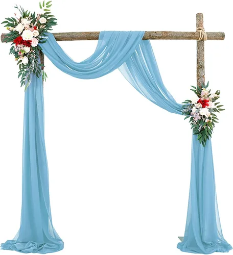 Vista 26 de Decoración de tela de gasa, 1 panel de 2 x 10 pies, cenefas sin arrugas, tela drapeada suave para arco de boda con 2 cintas, para decoración