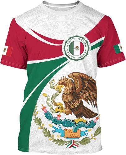 Vista 7 de Camiseta de manga corta con cuello redondo y bandera mexicana, camiseta 3D unisex