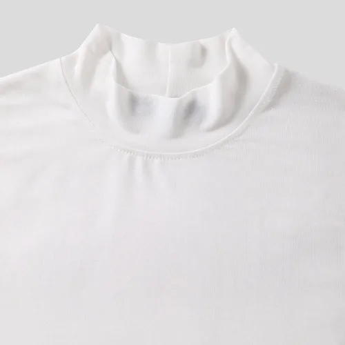 Vista 4 de Camiseta de cuello alto para hombre, ajustada, camiseta de manga corta, cuello alto falso, camiseta básica de cuello alto sólido