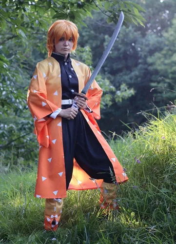 Vista 6 de FCCAM Mitsuri Cosplay Anime Tanjiro Zenitsu traje