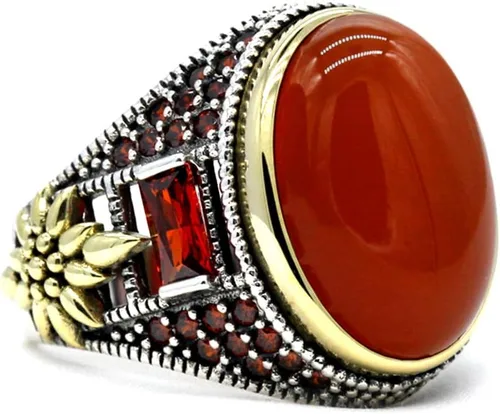 Vista 2 de Qida Solid 925 Sterling Silver Ring for Men Onyx Stone Ring Turkish Handmade Agate Silver Luxury Vintage Men's Ring