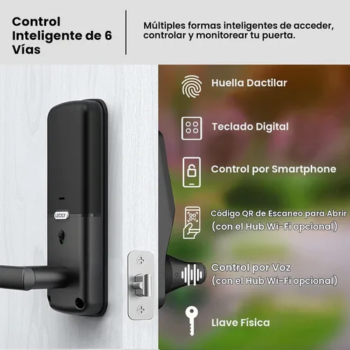 Vista 5 de Lockly Secure Plus, cerradura de puerta inteligente Bluetooth, cerradura de puerta de entrada sin llave con asa, teclado PIN Genie®, sensor