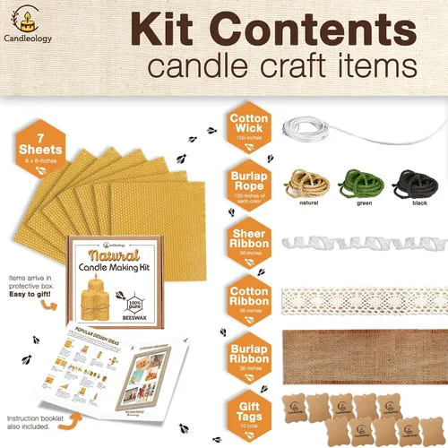 Vista 2 de Kit de fabricación de velas de cera de abejas para principiantes, con 7 hojas de cera de abeja y múltiples decoraciones para hacer velas