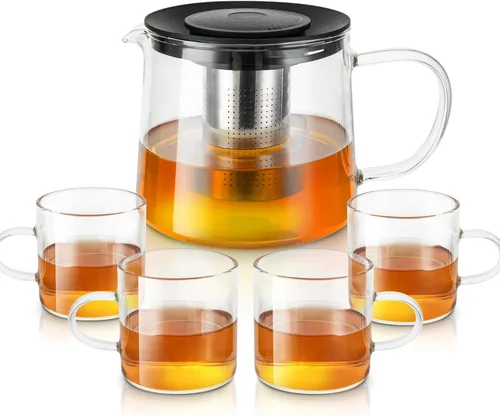 Vista 8 de Tetera de vidrio 1000 ml/34 oz con infusor extraíble de acero inoxidable, tetera de vidrio resistente al calor de borosilicato, hervidor de té
