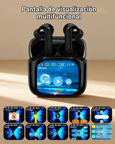 Vista 2 de Auriculares inteligentes con pantalla táctil, auriculares de pantalla táctil, auriculares inalámbricos Bluetooth 5.4, auriculares táctiles