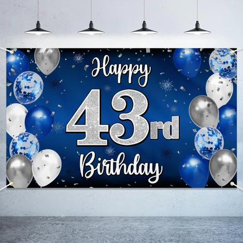Vista 77 de Decoración de feliz cumpleaños número 100, globo azul y plateado grande cartel de fondo de cumpleaños de 100 años - Suministros para fiesta