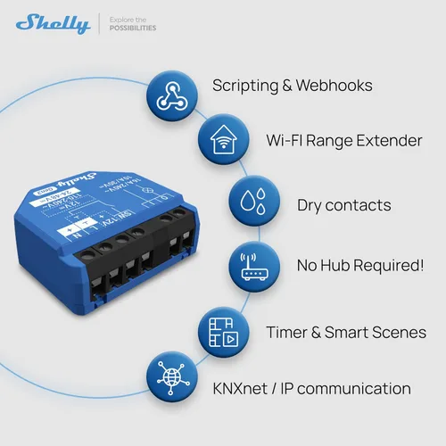 Vista 4 de Shelly 1 Gen3, interruptor de relé inteligente WiFi con contactos secos, 1 canal 16A, compatible con Alexa, Home Assistant, SmartThings y Google